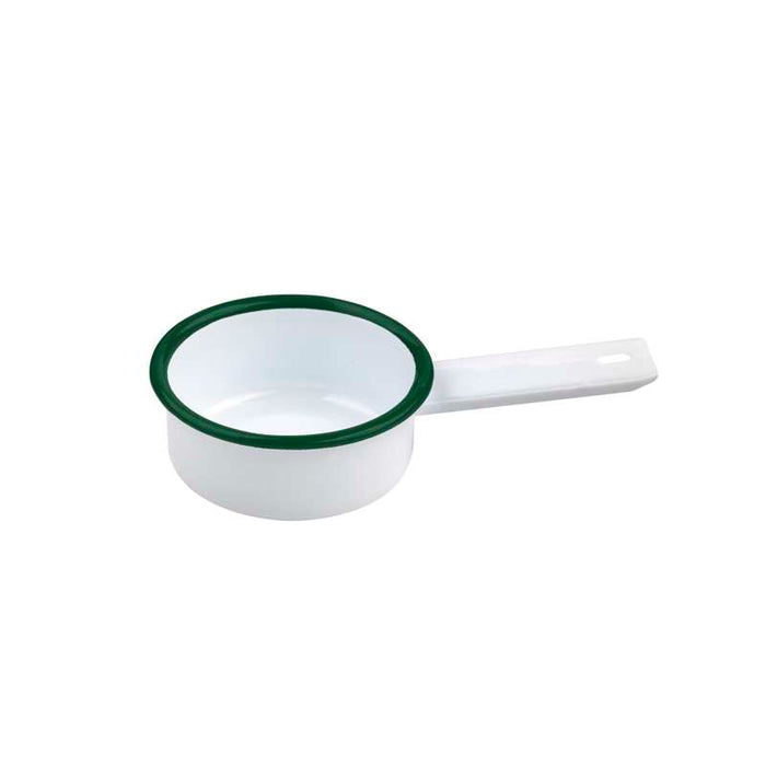 Mini casserole blanche en acier émaillé à bord vert   H30mm 100ml-12Pcs