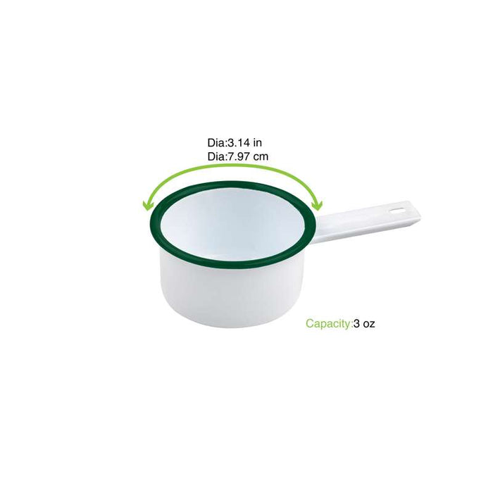 Mini casserole blanche en acier émaillé à bord vert   H30mm 100ml-12Pcs