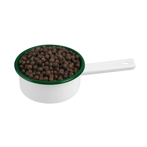 Mini casserole blanche en acier émaillé à bord vert   H30mm 100ml-12Pcs