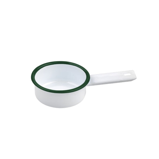 Mini casserole blanche en acier émaillé à bord vert   H30mm 100ml-12Pcs