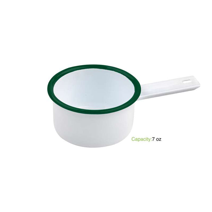 Mini casserole blanche en acier émaillé à bord vert   H47mm 200ml-12Pcs