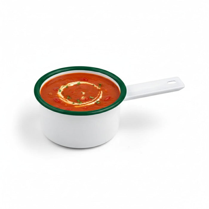 Mini casserole blanche en acier émaillé à bord vert   H47mm 200ml-12Pcs