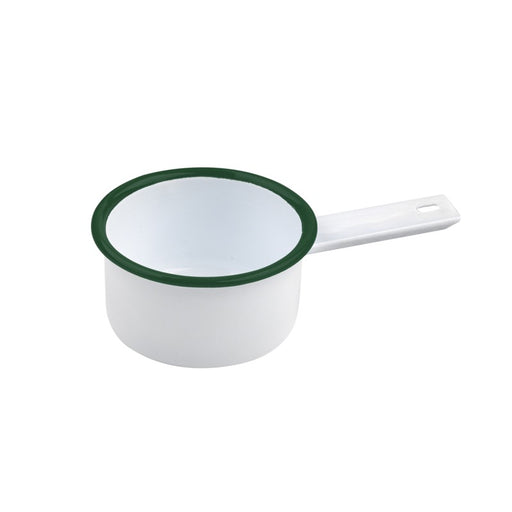 Mini casserole blanche en acier émaillé à bord vert   H47mm 200ml-12Pcs