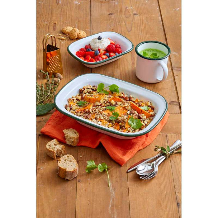 Mini casserole "Enamel" en acier émaillé blanc à bord vert Ø70mm H29mm 50ml - 12Pcs