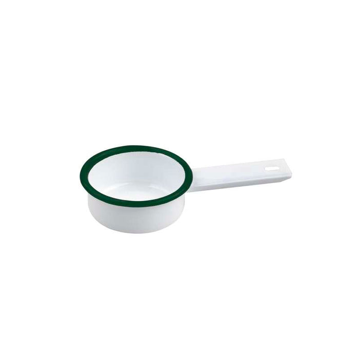 Mini casserole "Enamel" en acier émaillé blanc à bord vert Ø70mm H29mm 50ml - 12Pcs