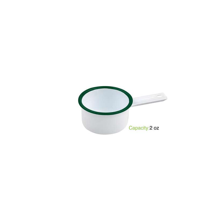Mini casserole "Enamel" en acier émaillé blanc à bord vert Ø70mm H29mm 50ml - 12Pcs