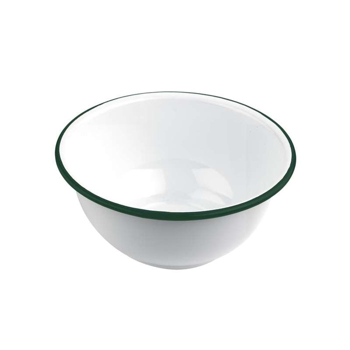 Bol Enamel blanc en acier émaillé  à bord vert   H80mm 1000ml - 12Pcs