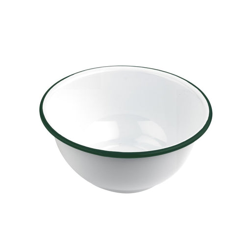 Bol Enamel blanc en acier émaillé  à bord vert   H80mm 1000ml - 12Pcs