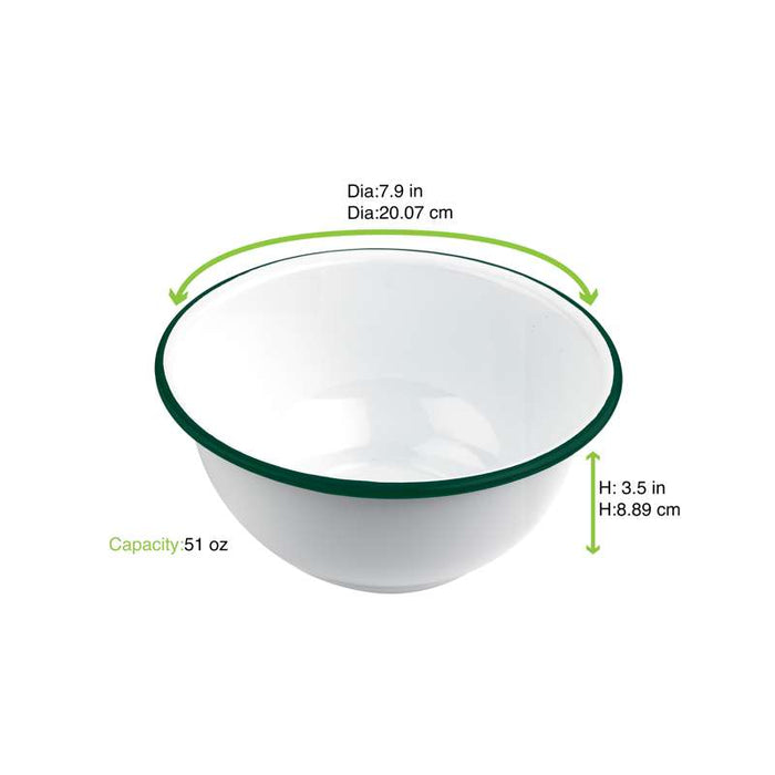 Bol Enamel blanc en acier émaillé  à bord vert   H90mm 1500ml - 12Pcs