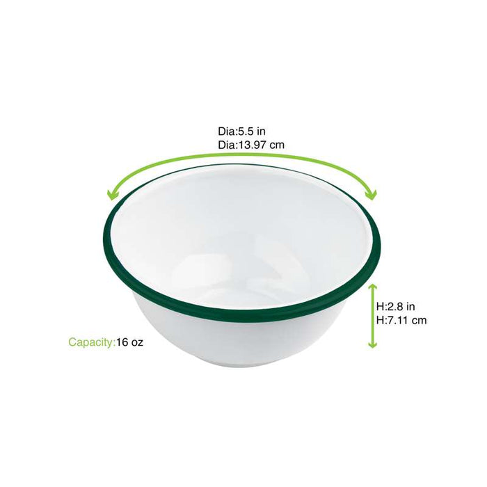 Bol Enamel blanc en acier émaillé  à bord vert   H70mm 470ml - 12Pcs