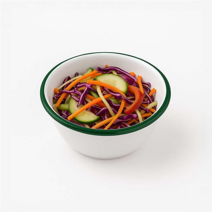 Bol Enamel blanc en acier émaillé  à bord vert   H70mm 470ml - 12Pcs