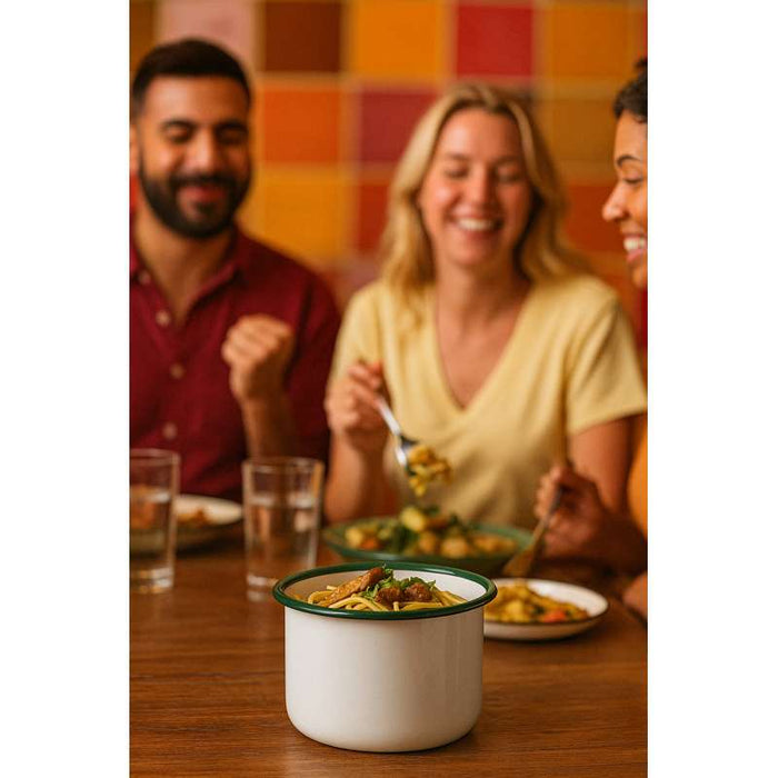 Pot enamel blanc en acier émaillé à bord droit et vert   H120mm 1200ml - 12Pcs