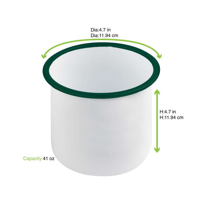 Pot enamel blanc en acier émaillé à bord droit et vert   H120mm 1200ml - 12Pcs