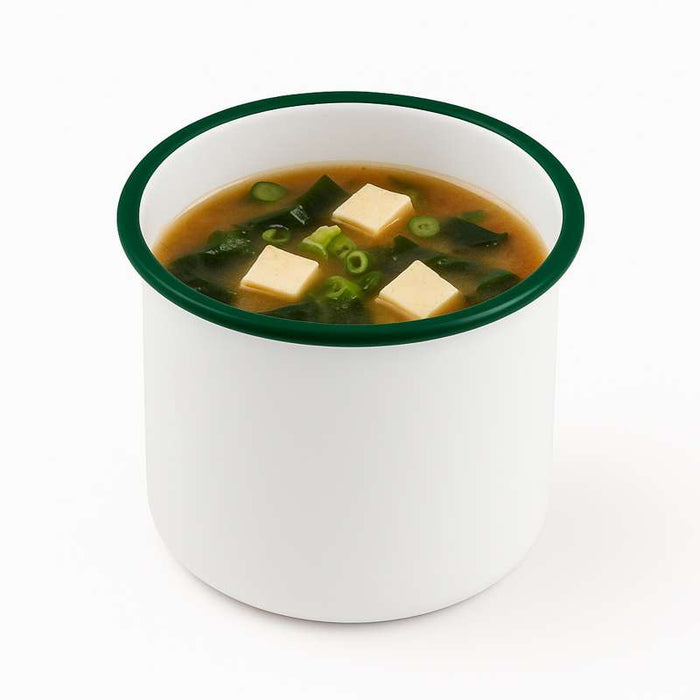 Pot enamel blanc en acier émaillé à bord droit et vert   H120mm 1200ml - 12Pcs