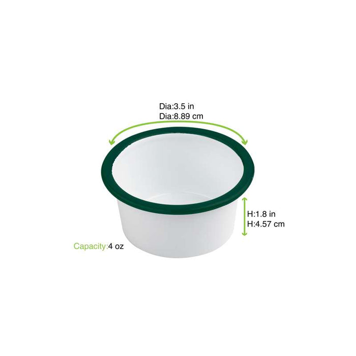Pot enamel blanc en acier émaillé à bord droit et vert   H45mm 160ml - 12Pcs
