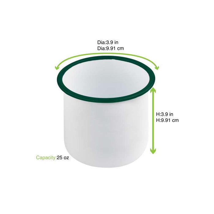 Pot enamel blanc en acier émaillé à bord droit et vert   H100mm 730ml - 12Pcs