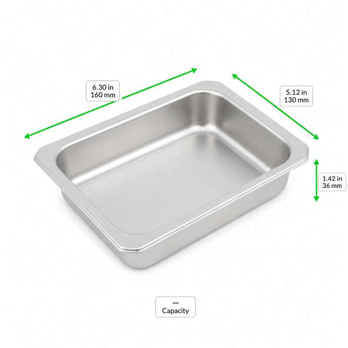 Bac gastronorme 1/8 scellable en inox 160x130mm H36mm - 48Pcs