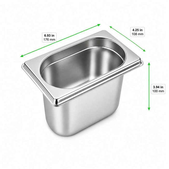 Bac gastronorme 1/9 en inox 176x108mm H100mm - 48Pcs