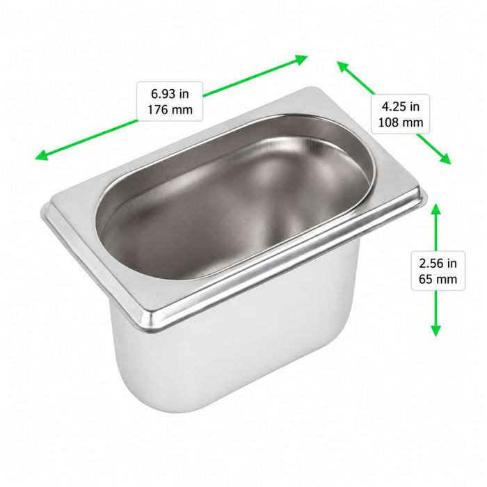 Bac gastronorme GN 1/9 en inox 176x108mm H65mm - 48Pcs