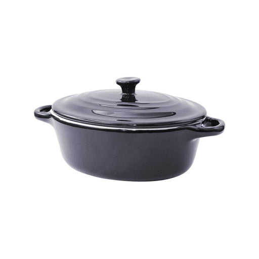 Mini cocotte ovale avec couvercle en porcelaine noire  200x120mm H90mm 320ml - 6Pcs