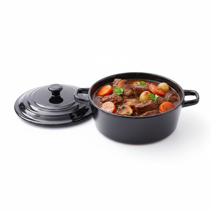 Mini soupière ronde avec couvercle en porcelaine noire   H97mm 600ml-6Pcs