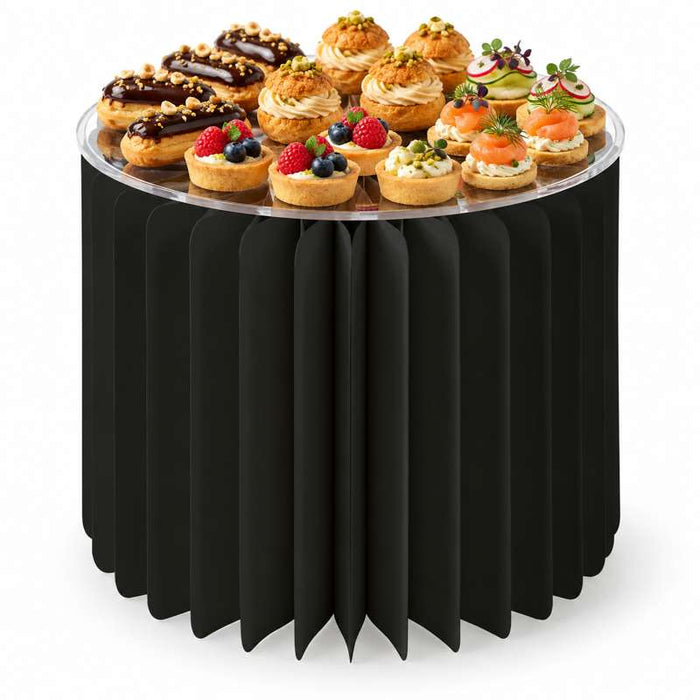 Présentoir pliable noir à plateau acrylique Ø300mm H400mm - 6Pcs