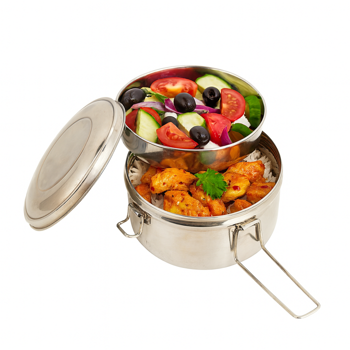 Boite ronde NoxBox en inox type bento avec couvercle   H76mm 900ml - 6Pcs
