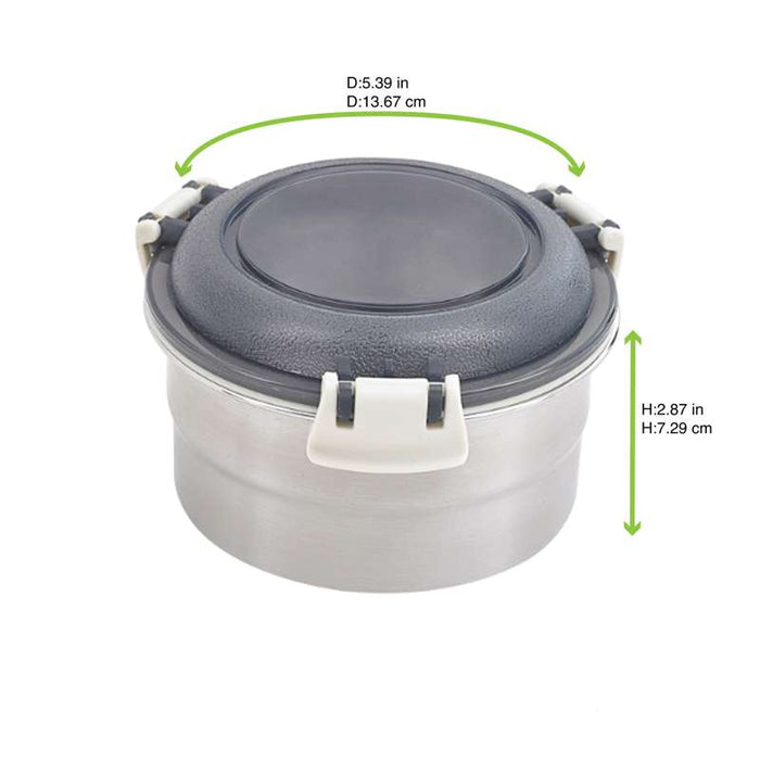 Boite ronde NoxBox en inox avec couvercle en plastique PP noir et fermeture hermétique  H73mm 600ml - 12Pcs