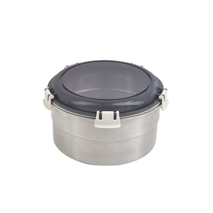 Boite ronde NoxBox en inox avec couvercle en plastique PP noir et fermeture hermétique  H80mm 900ml - 6Pcs