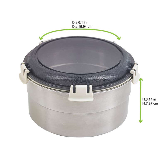 Boite ronde NoxBox en inox avec couvercle en plastique PP noir et fermeture hermétique  H80mm 900ml - 6Pcs