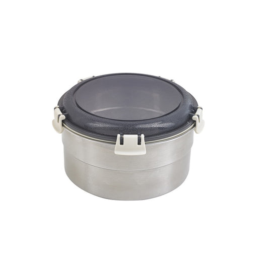 Boite ronde NoxBox en inox avec couvercle en plastique PP noir et fermeture hermétique  H80mm 900ml - 6Pcs