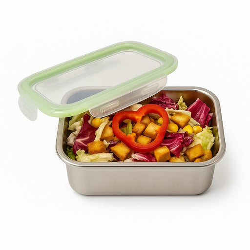 Boite repas rectangulaire NoxBox en inox avec couvercle en plastique PP  193x125mm H70mm 1000ml-6Pcs