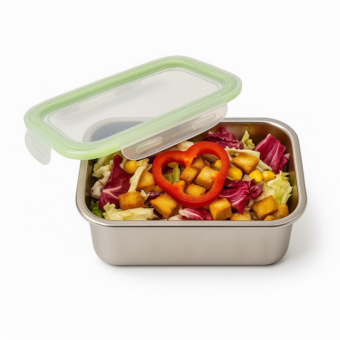 Boite repas rectangulaire NoxBox en inox avec couvercle en plastique PP  193x125mm H70mm 1000ml-6Pcs