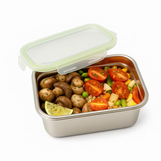 Boite repas rectangulaire NoxBox en inox avec couvercle en plastique PP  223x150mm H80mm 1 600ml-6Pcs