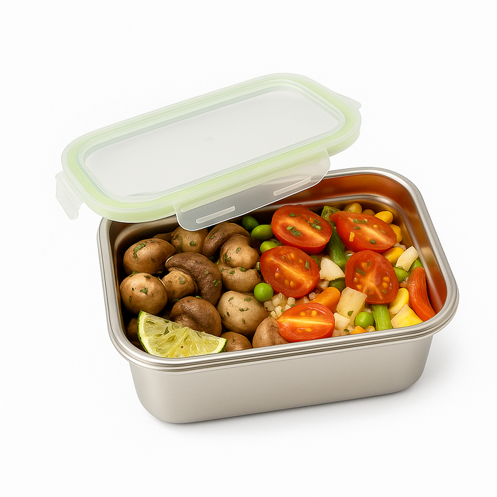 Boite repas rectangulaire NoxBox en inox avec couvercle en plastique PP  223x150mm H80mm 1 600ml-6Pcs