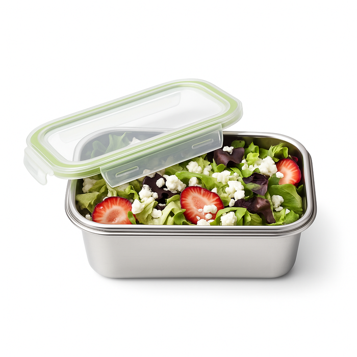 Boite repas rectangulaire NoxBox en inox avec couvercle en plastique PP  163x100mm H65mm 620ml-6Pcs