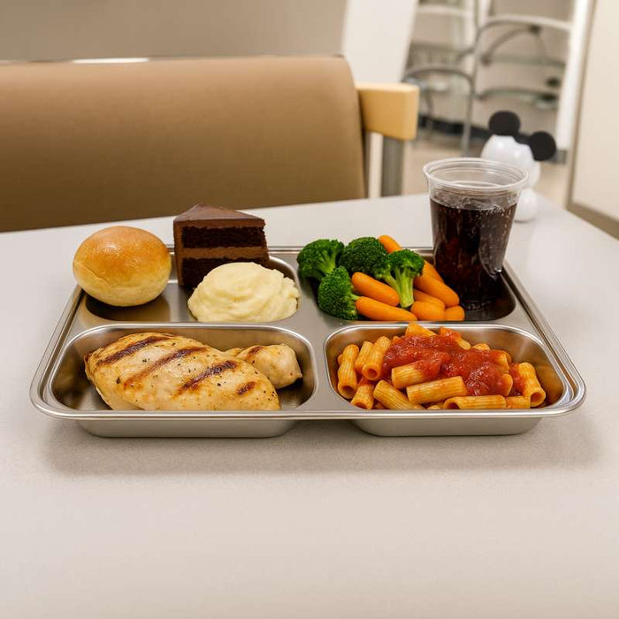 Plateau repas NoxTray en inox 4 compartiments avec couvercle en plastique PP  280x220mm H40mm-10Pcs