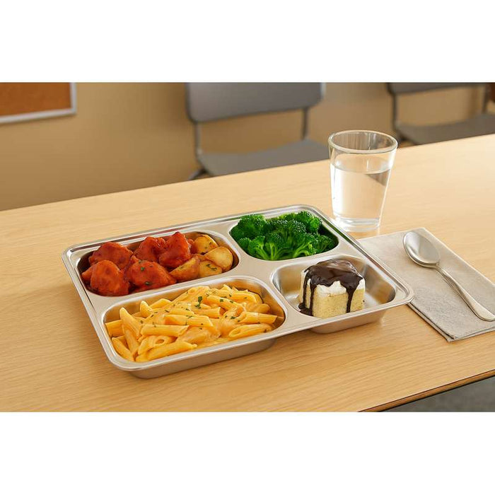 Plateau repas NoxTray en inox 4 compartiments avec couvercle en plastique PP  280x220mm H40mm-10Pcs