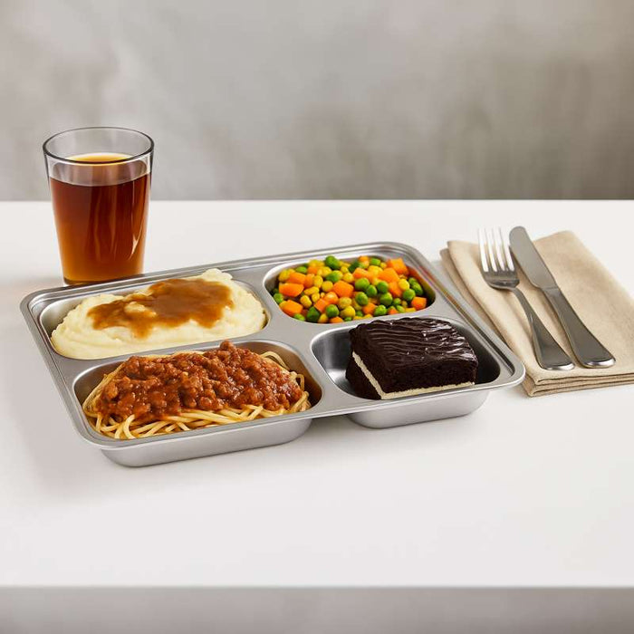 Plateau repas NoxTray en inox 4 compartiments avec couvercle en plastique PP  280x220mm H40mm-10Pcs
