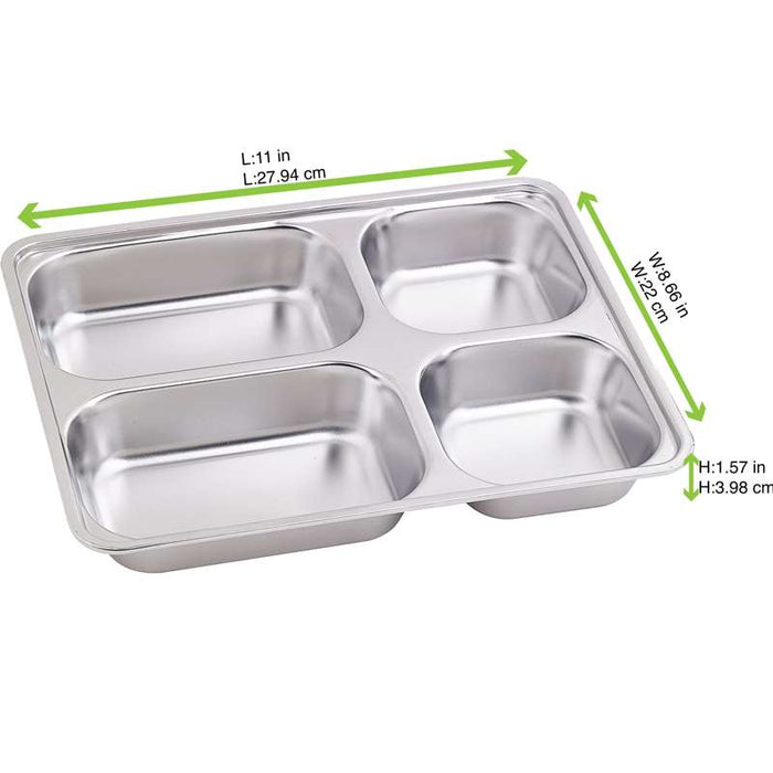 Plateau repas NoxTray en inox 4 compartiments avec couvercle en plastique PP  280x220mm H40mm-10Pcs