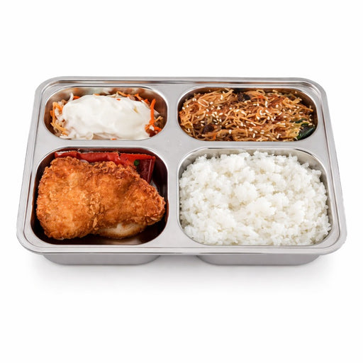 Plateau repas NoxTray en inox 4 compartiments avec couvercle en plastique PP  280x220mm H40mm-10Pcs
