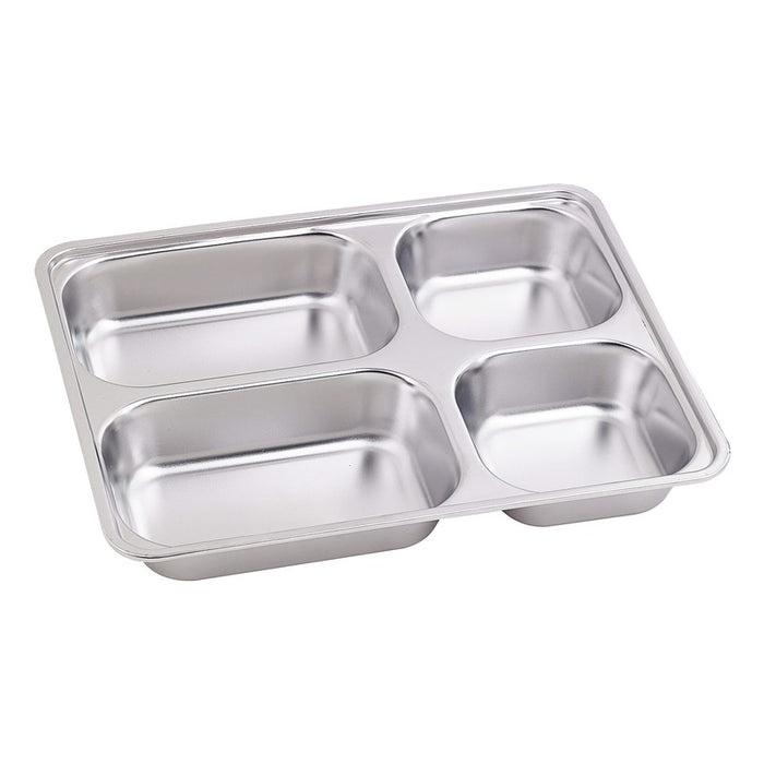 Plateau repas NoxTray en inox 4 compartiments avec couvercle en plastique PP  280x220mm H40mm-10Pcs
