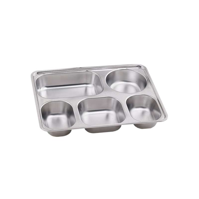 Plateau repas NoxTray en inox 5 compartiments avec couvercle en plastique PP  280x220mm H40mm-10Pcs
