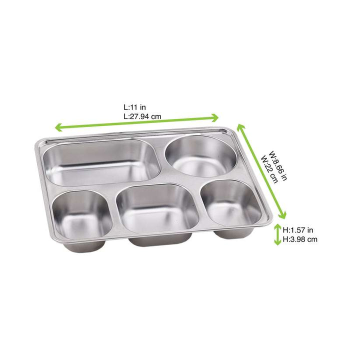 Plateau repas NoxTray en inox 5 compartiments avec couvercle en plastique PP  280x220mm H40mm-10Pcs