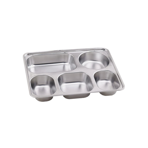 Plateau repas NoxTray en inox 5 compartiments avec couvercle en plastique PP  280x220mm H40mm-10Pcs
