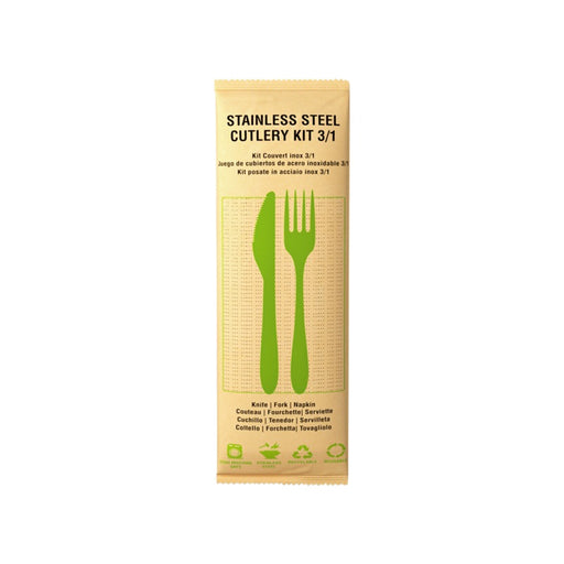 Kit couverts Noxcut en inox 3/1: couteau fourchette serviette, emballage papier 210x60mm H15mm-250Pcs