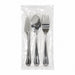 Kit couverts Noxcut en inox 4/1: couteau fourchette cuillère à soupe et serviette, emballage papier 230x60mm H25mm-250Pcs