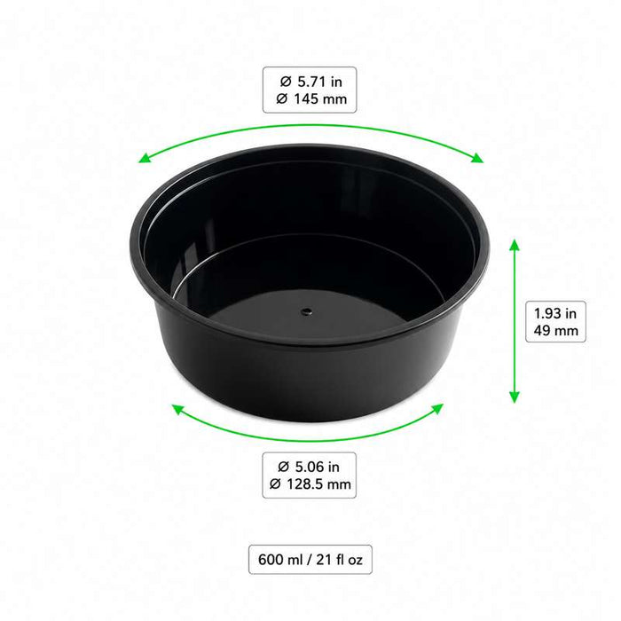 Bol rond "Buckaty" noir en PP injecté réemployable Ø145mm H49mm 600ml - 500Pcs