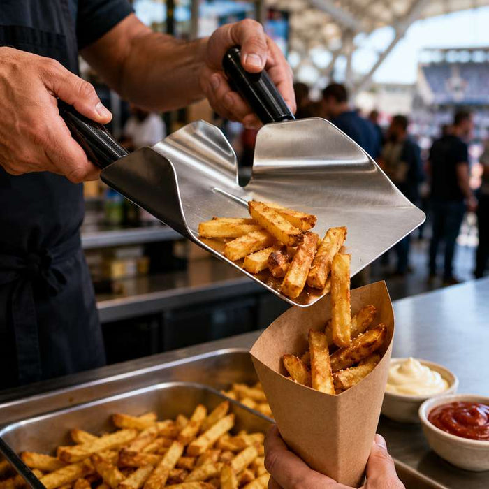 Pelle à frites inox à 2 manches 206x227mm H55mm - 1Pcs