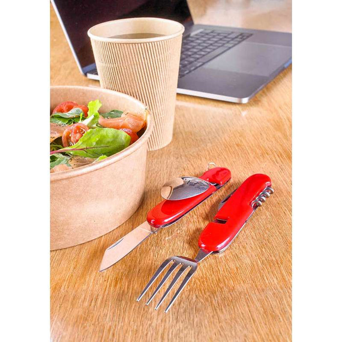 Couverts de poche multifonctions avec manche en plastique rouge 110x20mm H10mm-24Pcs